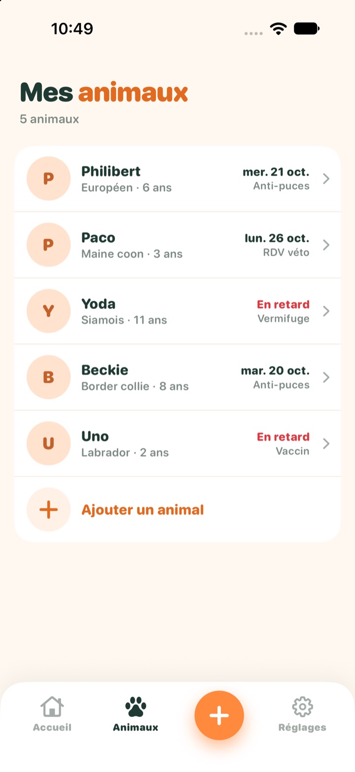 Liste de mes animaux